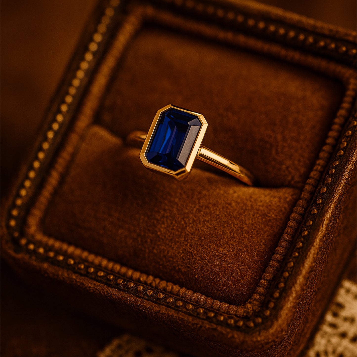 Blue Diamond Engagement Ring - Sapphire Gold Ring for Proposal Ring