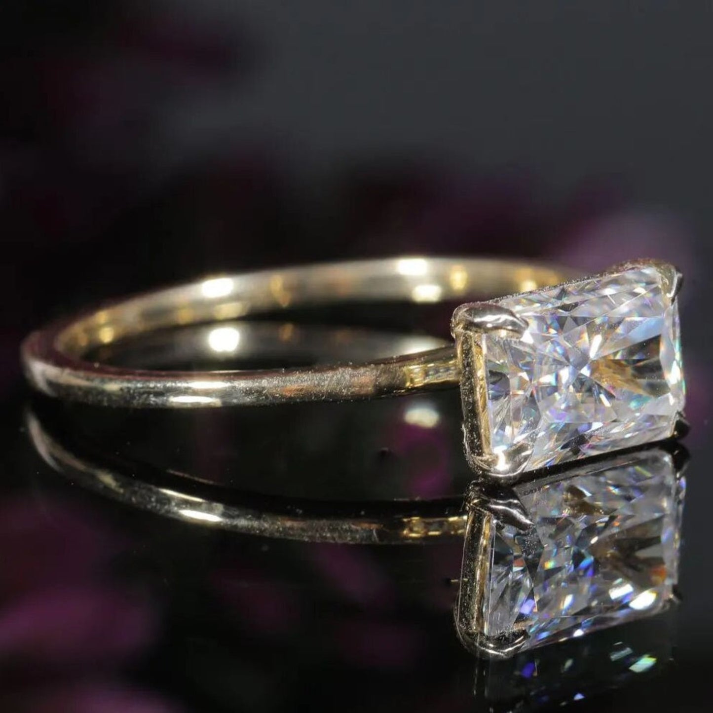 Radiant Cut 4-Prong Moissanite Engagement Ring Gold Band Promise Ring