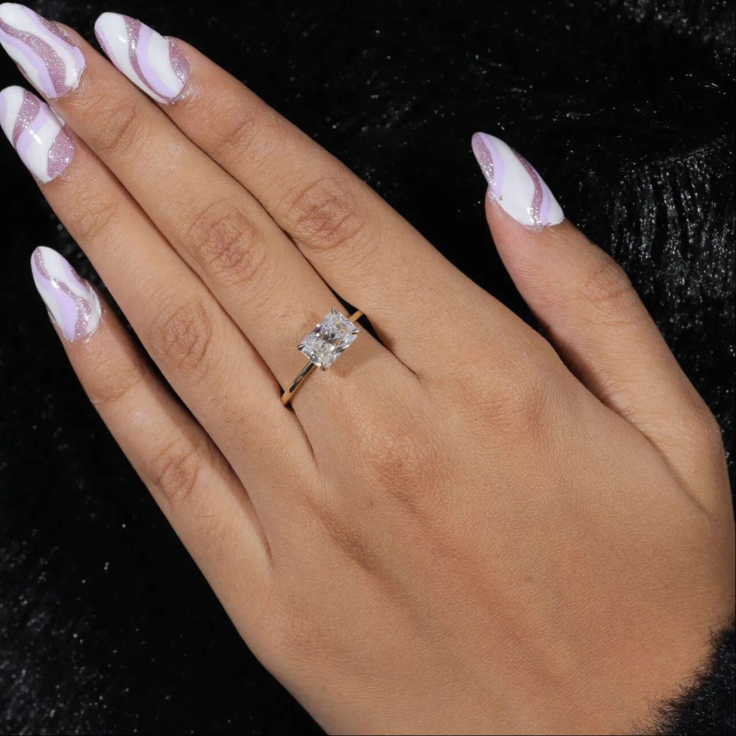 Radiant Cut 4-Prong Moissanite Engagement Ring Gold Band Promise Ring