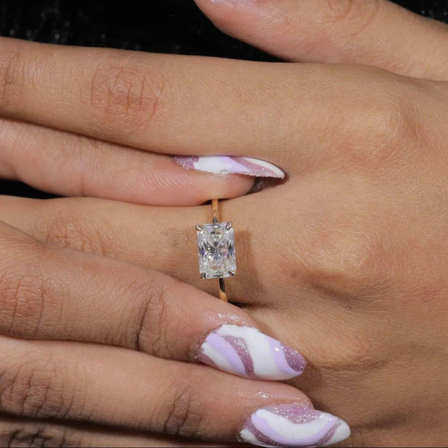 Radiant Cut 4-Prong Moissanite Engagement Ring Gold Band Promise Ring
