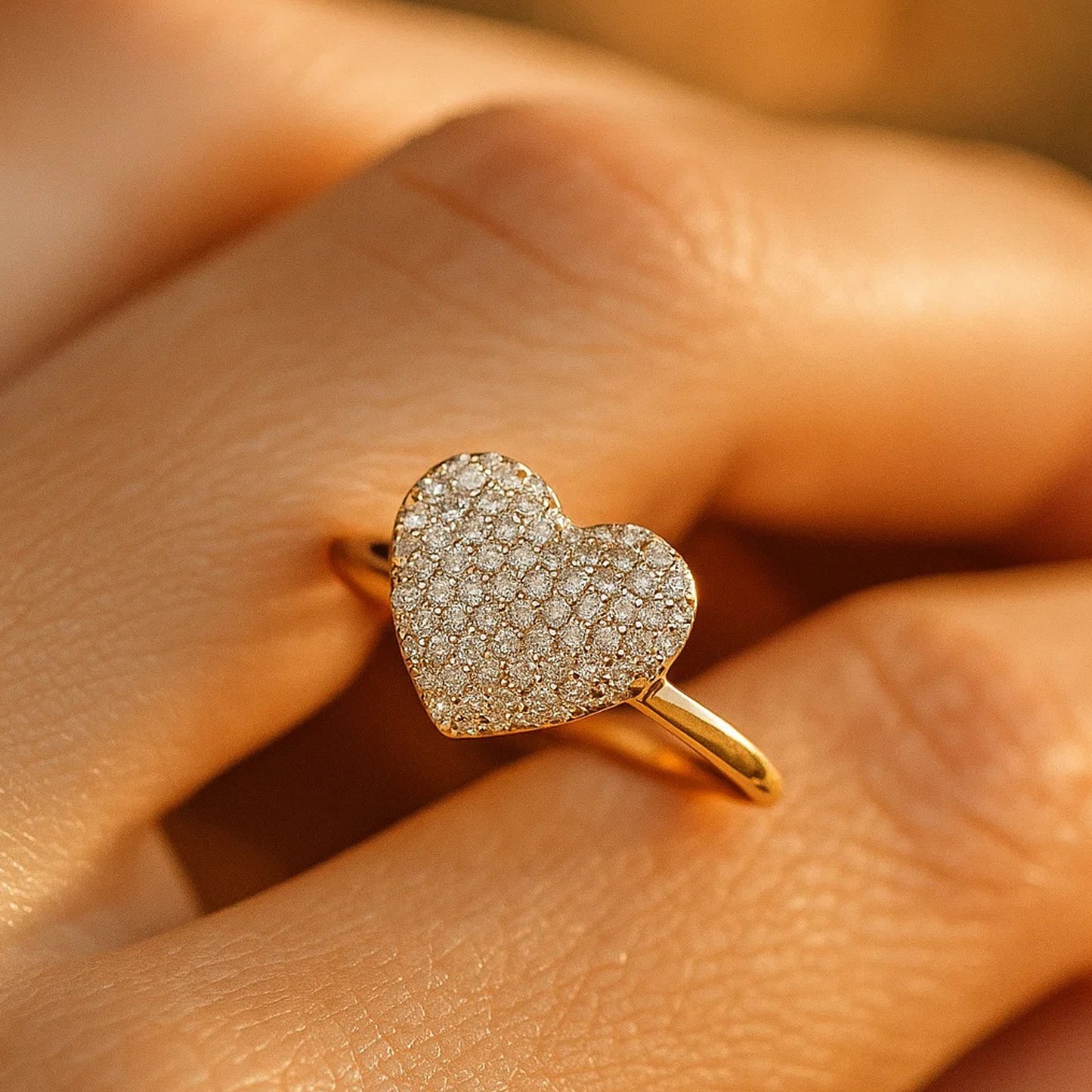 Heart Shaped Moissanite Gold Ring With Pave Detail, Elegant Romantic Jewelry Gift For Women’s Engagement