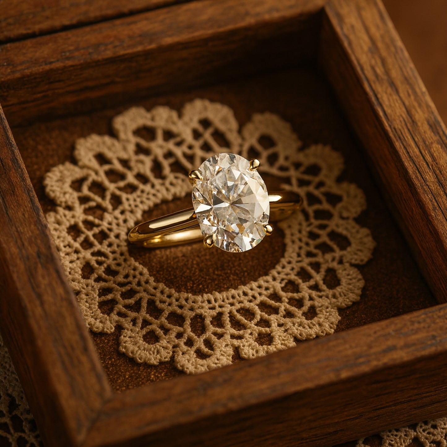 Stunning Oval Cut Moissanite Solitaire Promise Ring In Gold Setting, Reflecting Diamond Quality Brilliance