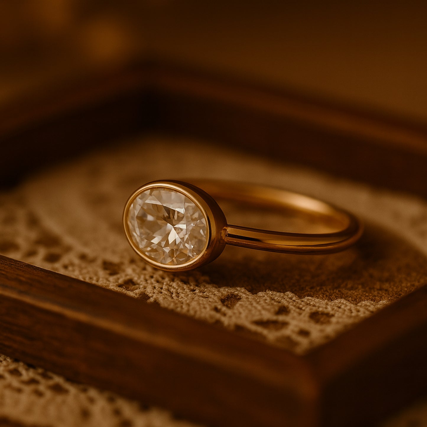 Classic Bezel Set Oval Moissanite Ring In Yellow Gold Ideal For Engagement Or April Birthday Gift
