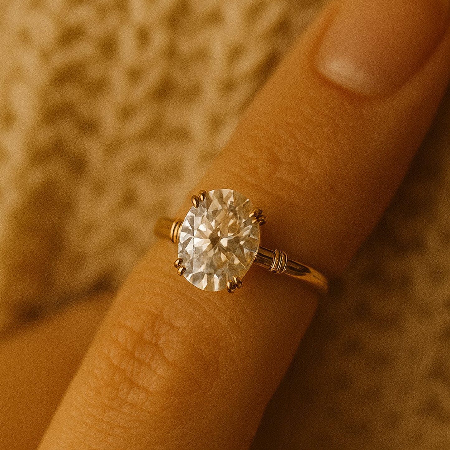 Oval Cut Moissanite Engagement Ring In Yellow Gold, Reflecting Diamond-Like Sparkle, Perfect Romantic Gift For Women