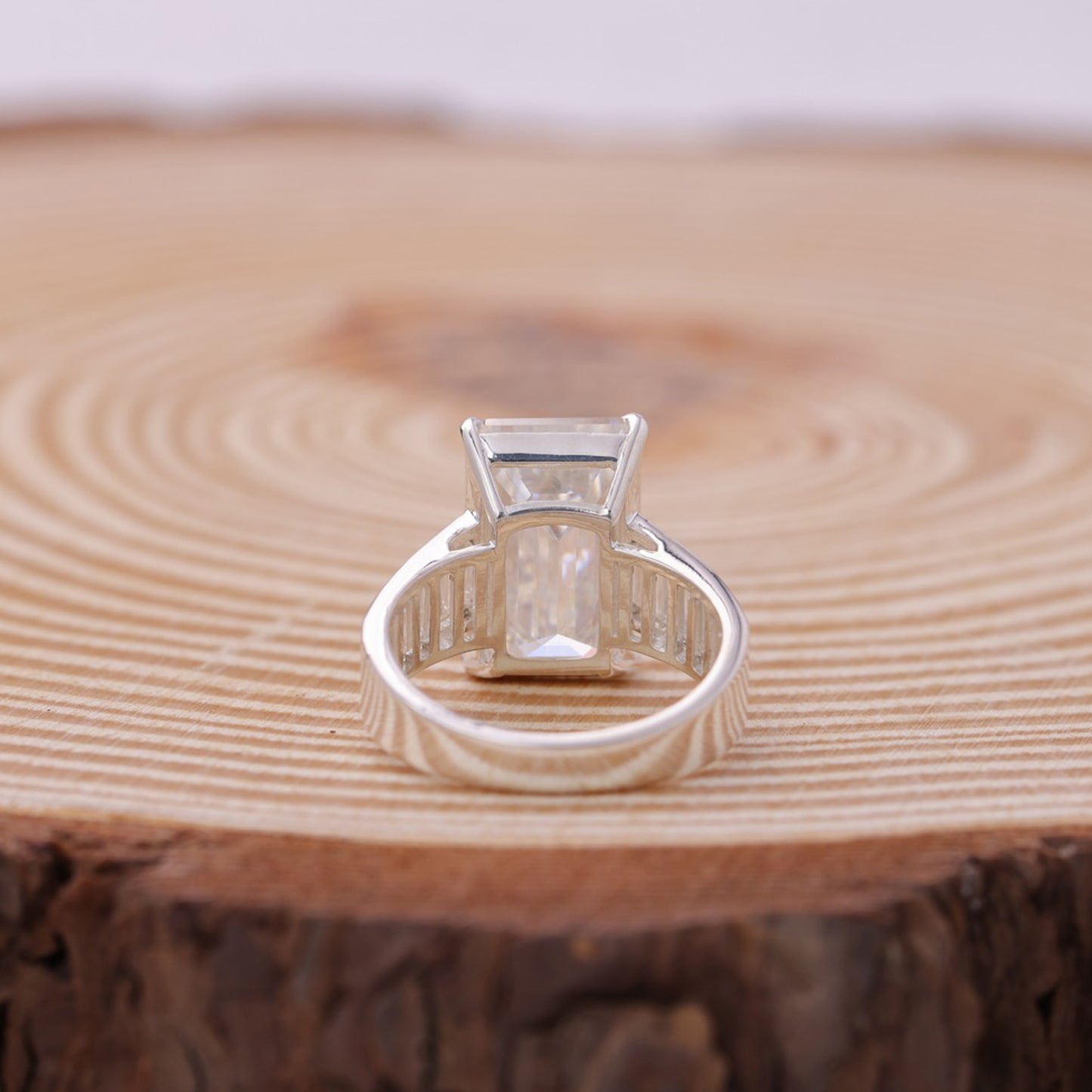 Moissanite Baguette Ring, Emerald Cut Half Eternity 14K Gold Engagement Fine Jewelry With Beauty