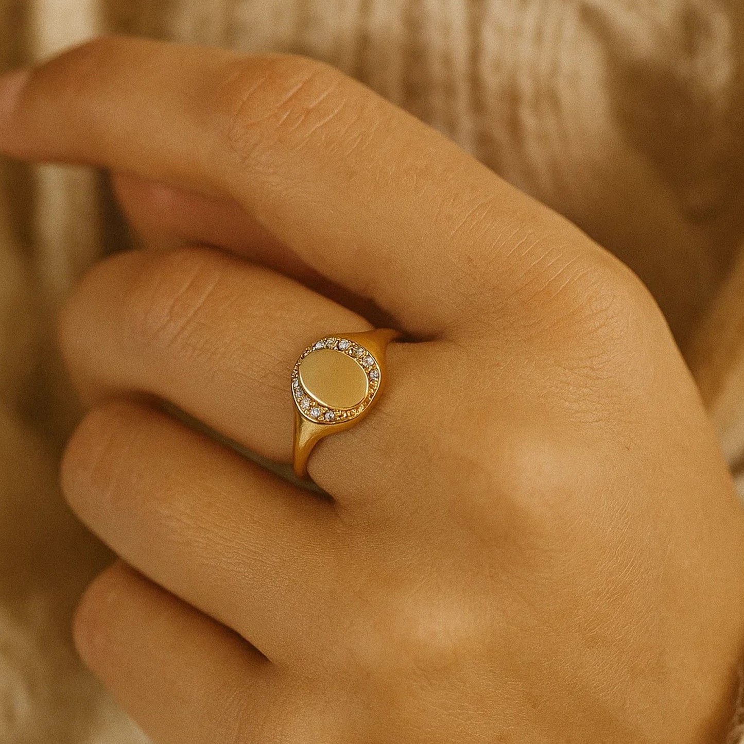 Halo Signet Engagement Ring Wedding Band Jewelry Men Women Unisex Style Bridal Love Anniversary Gift Proposal