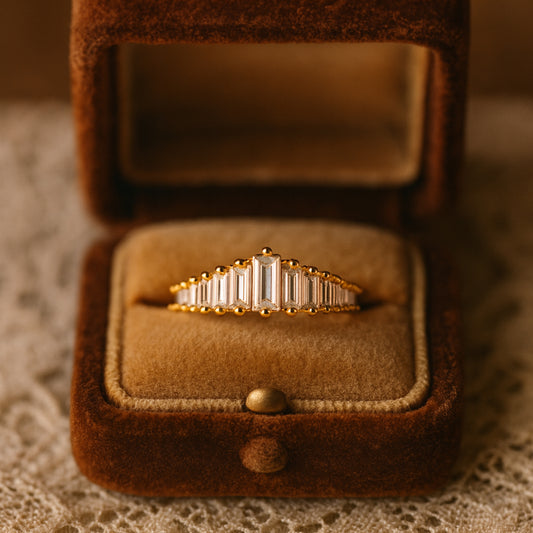 Vintage Chevron Moissanite Yellow Gold Delicate Diamond Stacking Bridal Band Anniversary Ring Gift for Her