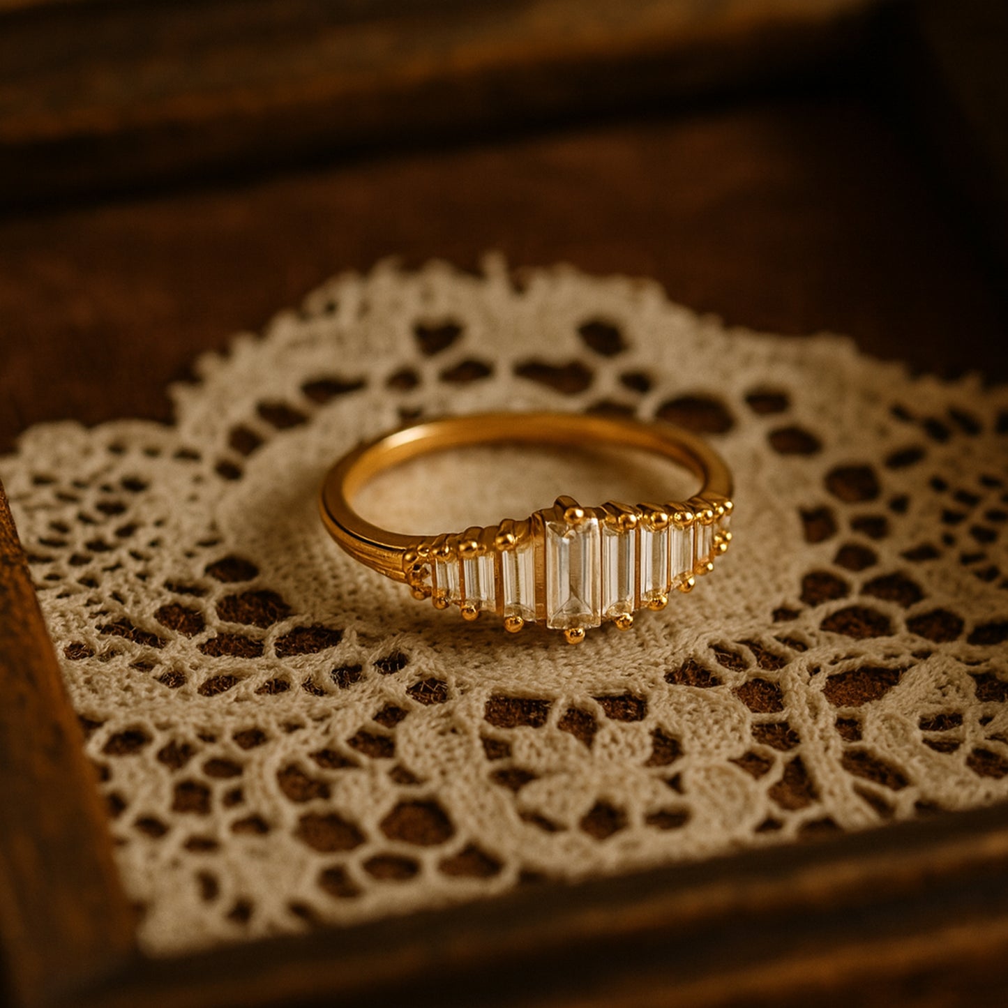 Vintage Chevron Moissanite Yellow Gold Delicate Diamond Stacking Bridal Band Anniversary Ring Gift for Her