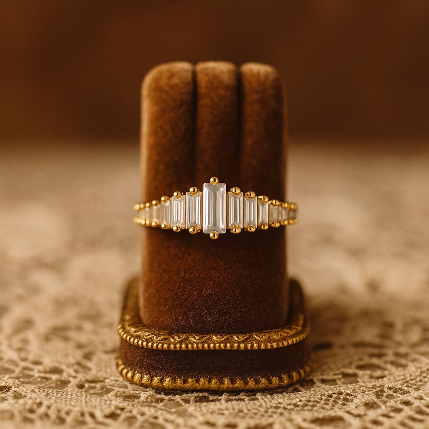 Vintage Chevron Moissanite Yellow Gold Delicate Diamond Stacking Bridal Band Anniversary Ring Gift for Her