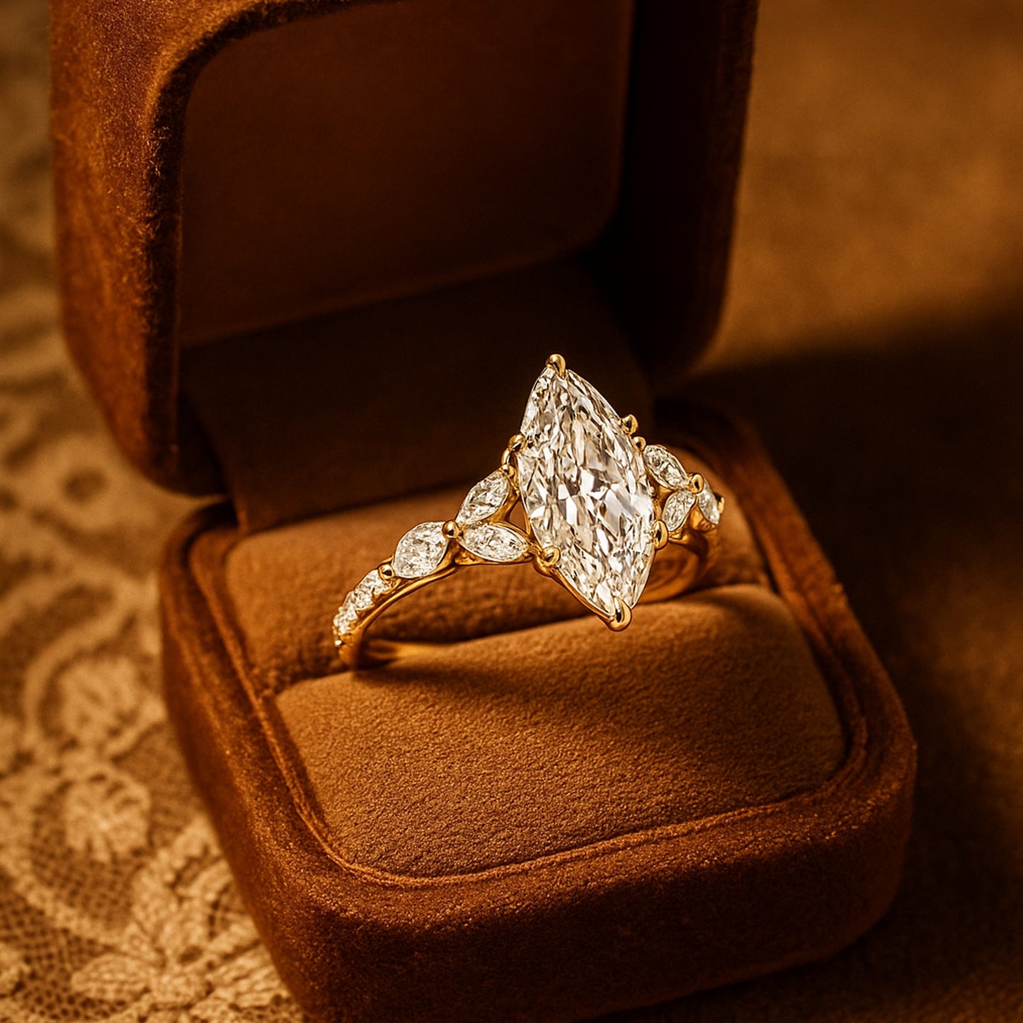 Stunning Marquise Moissanite Side Stone Ring For Engagement And Wedding Ceremonies Bridal