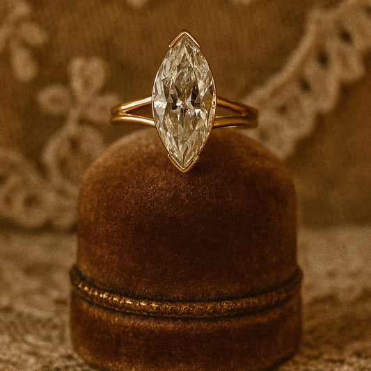 1.5ct Marquise Cut Moissanite Engagement Ring Bezel Setting In Gold VVS1 Clarity