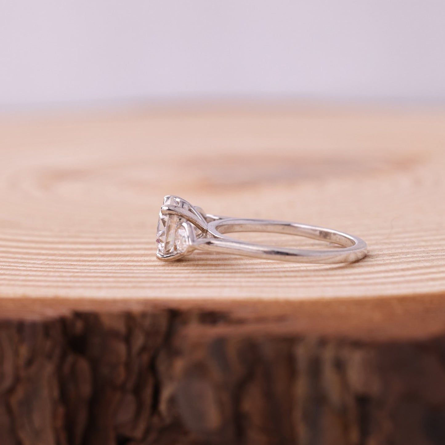 Engagement Round Cut Ring, Moissanite Pear Side Stones Fine Jewelry With Romance