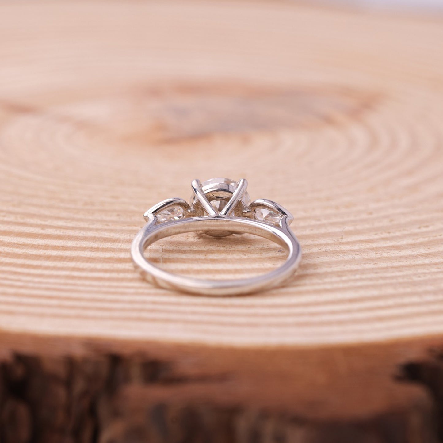 Round & Pear Moissanite Ring, Three Stone Engagement Fine Jewelry With Glamour
