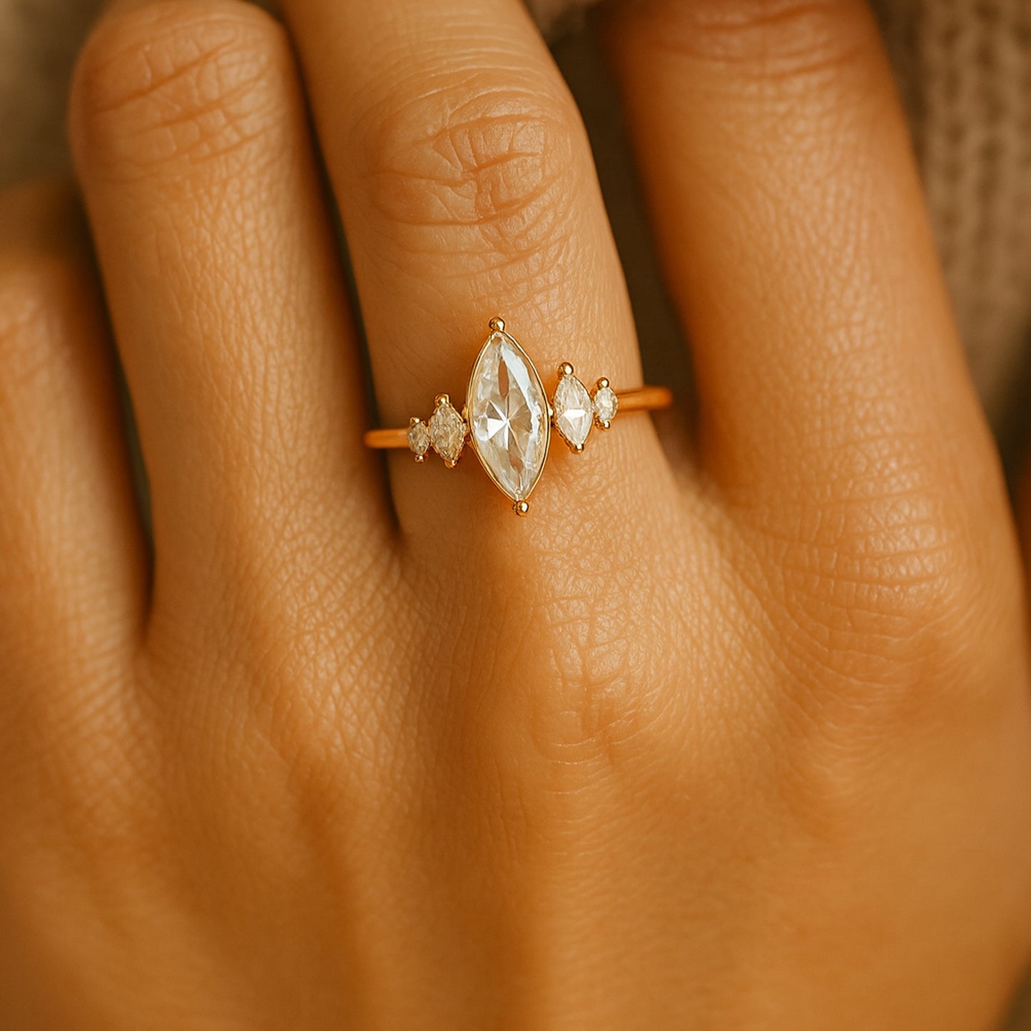 Wedding Band Five Stone Marquise Cut Ring Bridal Anniversary Gift Love Jewelry Gemstone Proposal