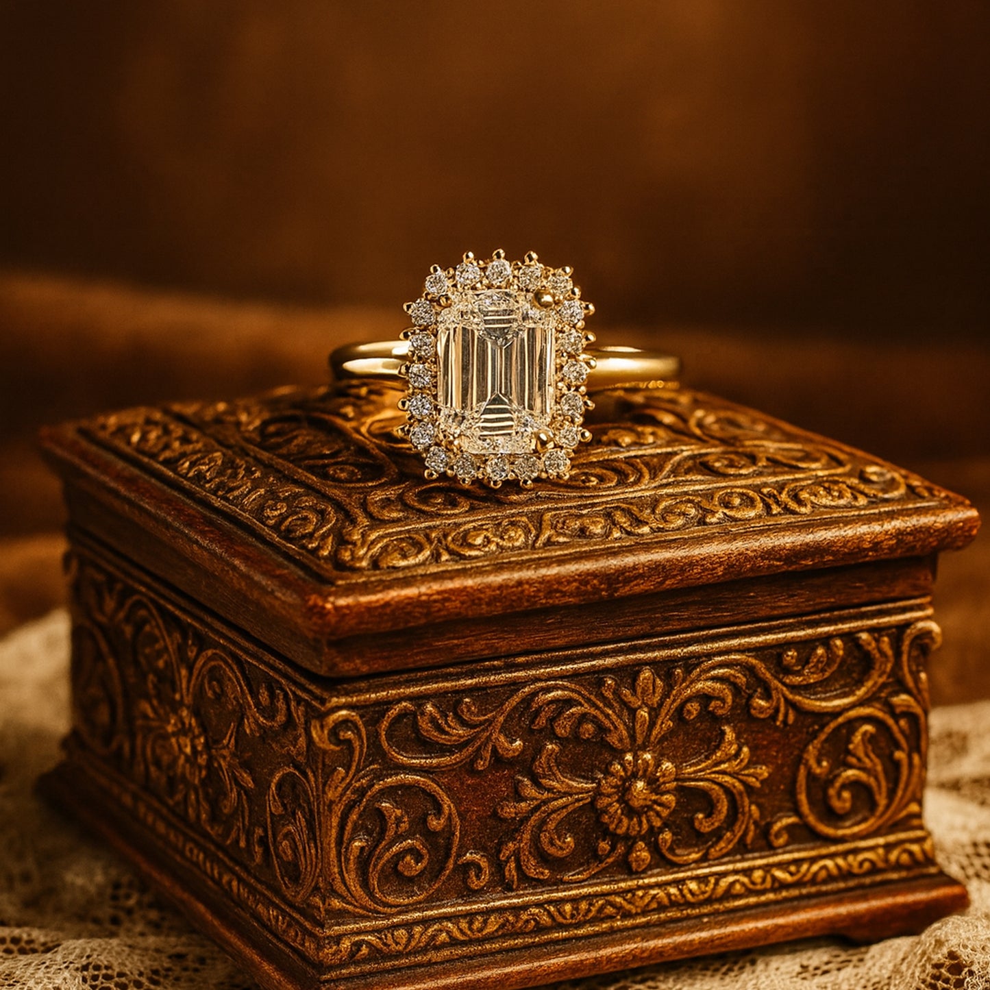 Moissanite Double Halo Emerald Cut Ring - Versatile Engagement Or Cocktail Style In Multiple Metals