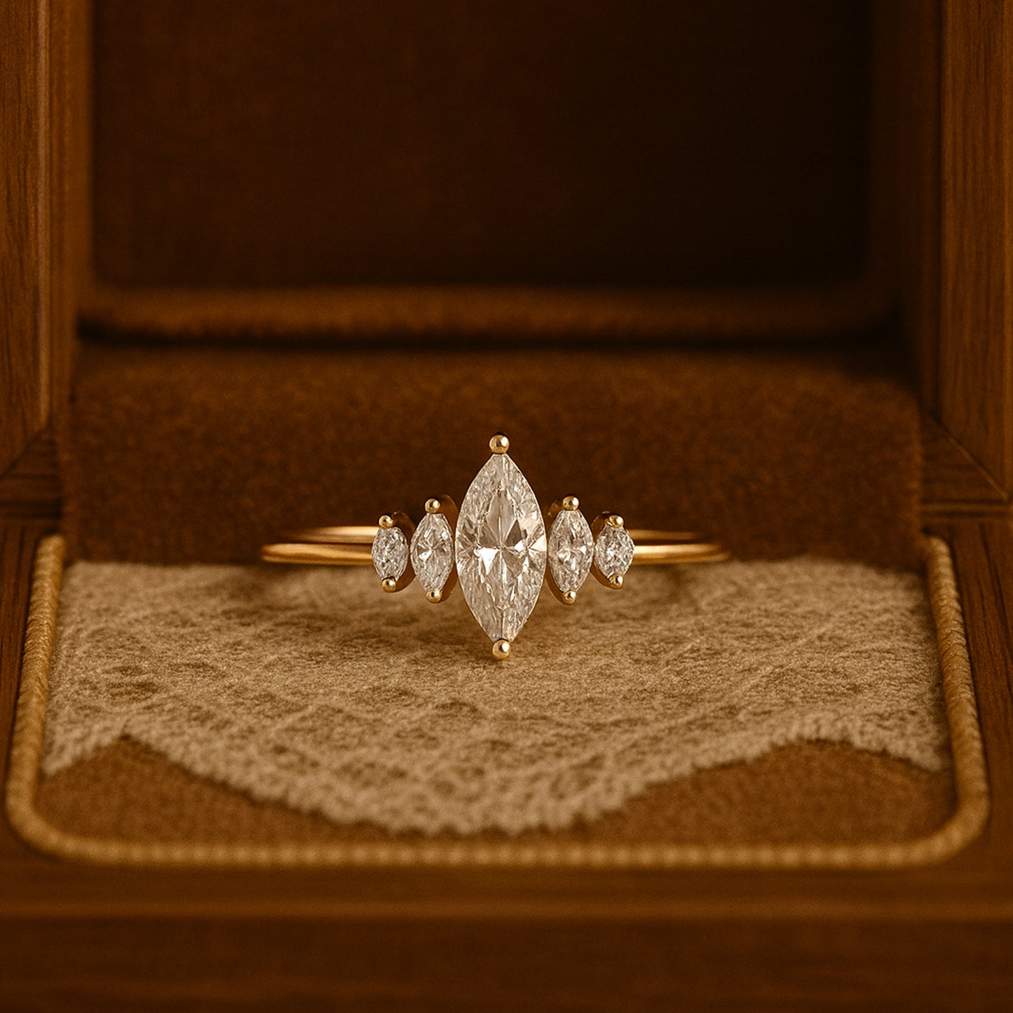 Wedding Band Five Stone Marquise Cut Ring Bridal Gift Anniversary Jewelry Love Gemstone Engagement