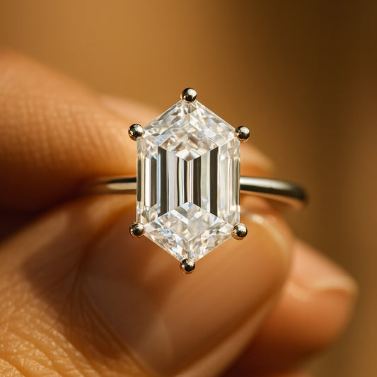 Birthstone Month March Hexagon Cut Moissanite Solitaire Ring For Brides With Elegant Sparkle And Diamond Alternative Shine