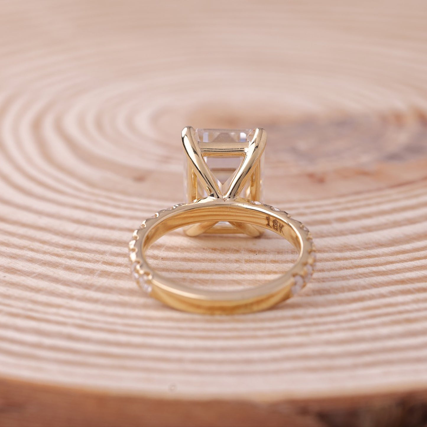 Elegant Emerald Cut Ring, Moissanite 10K Gold Wedding Band With Side Stones Fine Jewelry