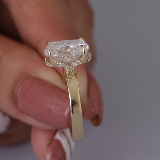 Women's Cushion Halo Engagement Ring, Moissanite Gold Fine Jewelry With Romantic Design