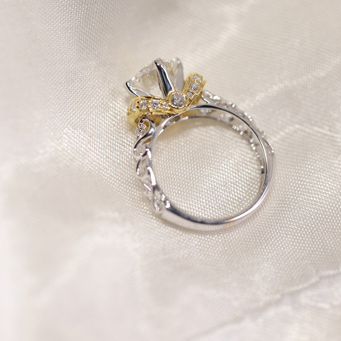 August Birthstone Engagement Ring, Floral Two-Tone Moissanite 14K Gold Fine Jewelry With Nature Design