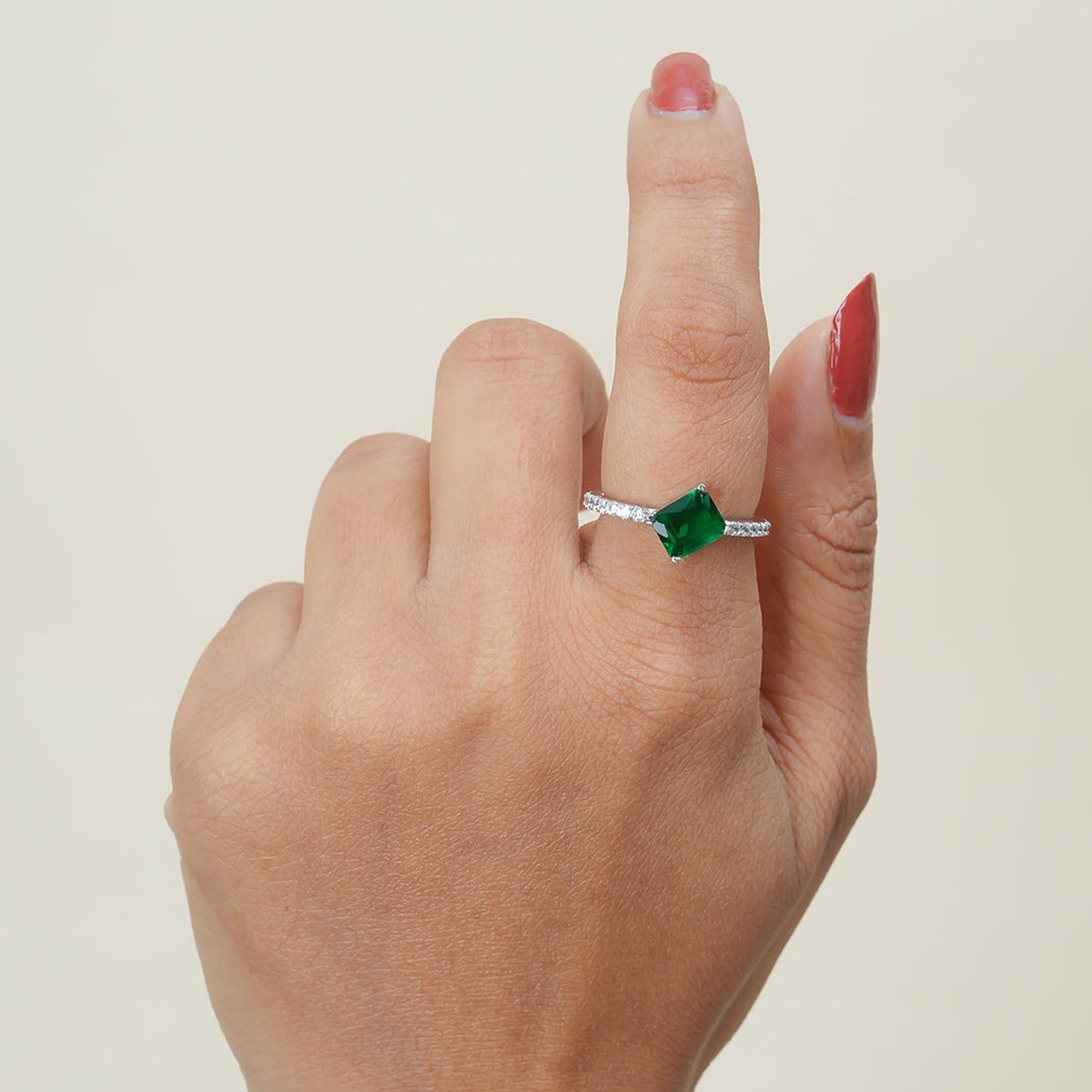 Green Gemstone Pave Band Ring, Radiant Cut 1.50 Ct 14K Gold Engagement Fine Jewelry With Brilliance