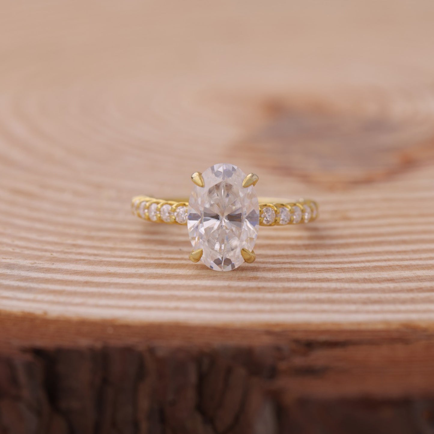 Halo Oval Moissanite Ring, Yellow Gold Engagement Fine Jewelry With Style
