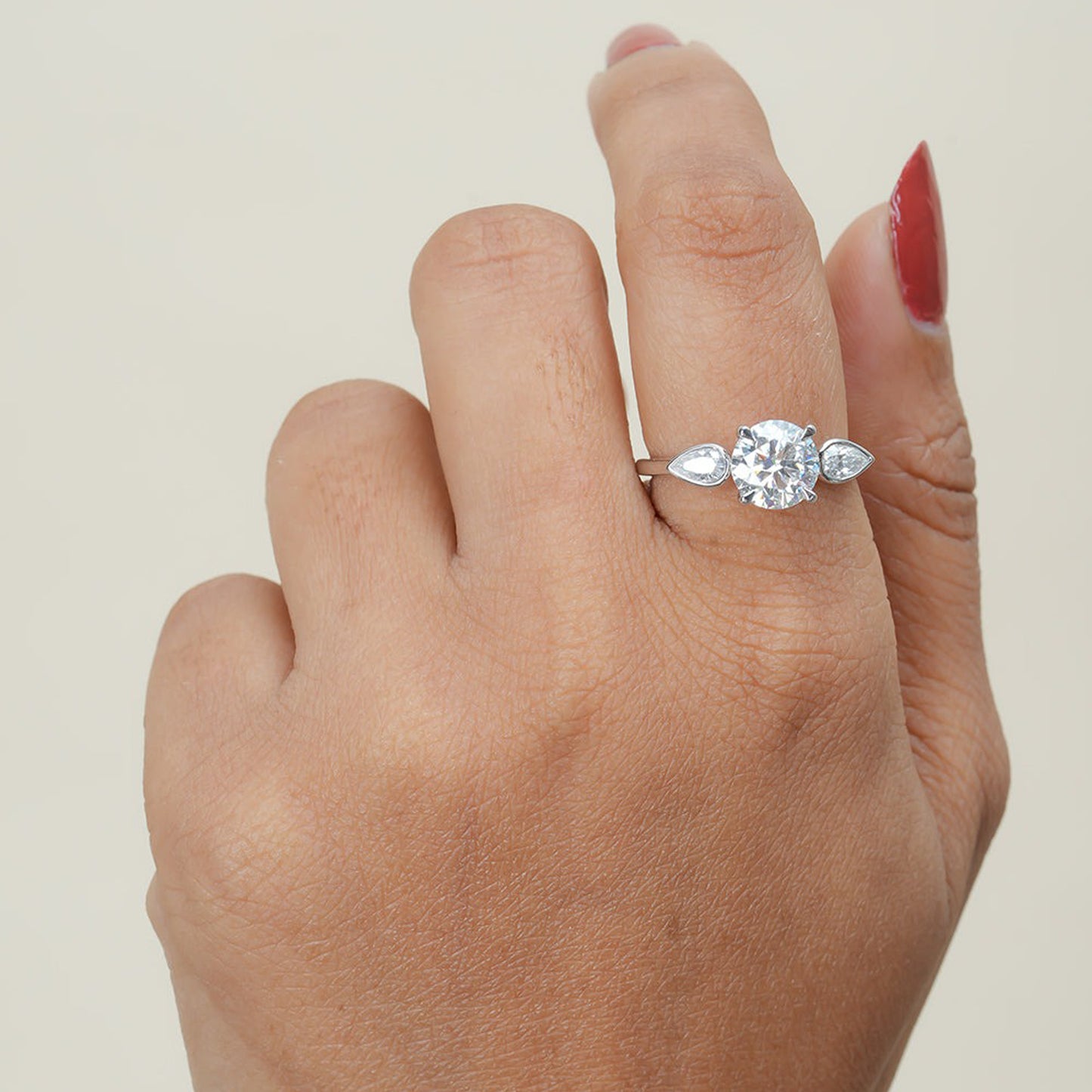 Moissanite Round Engagement Ring, Pear Sides Fine Jewelry With Brilliance