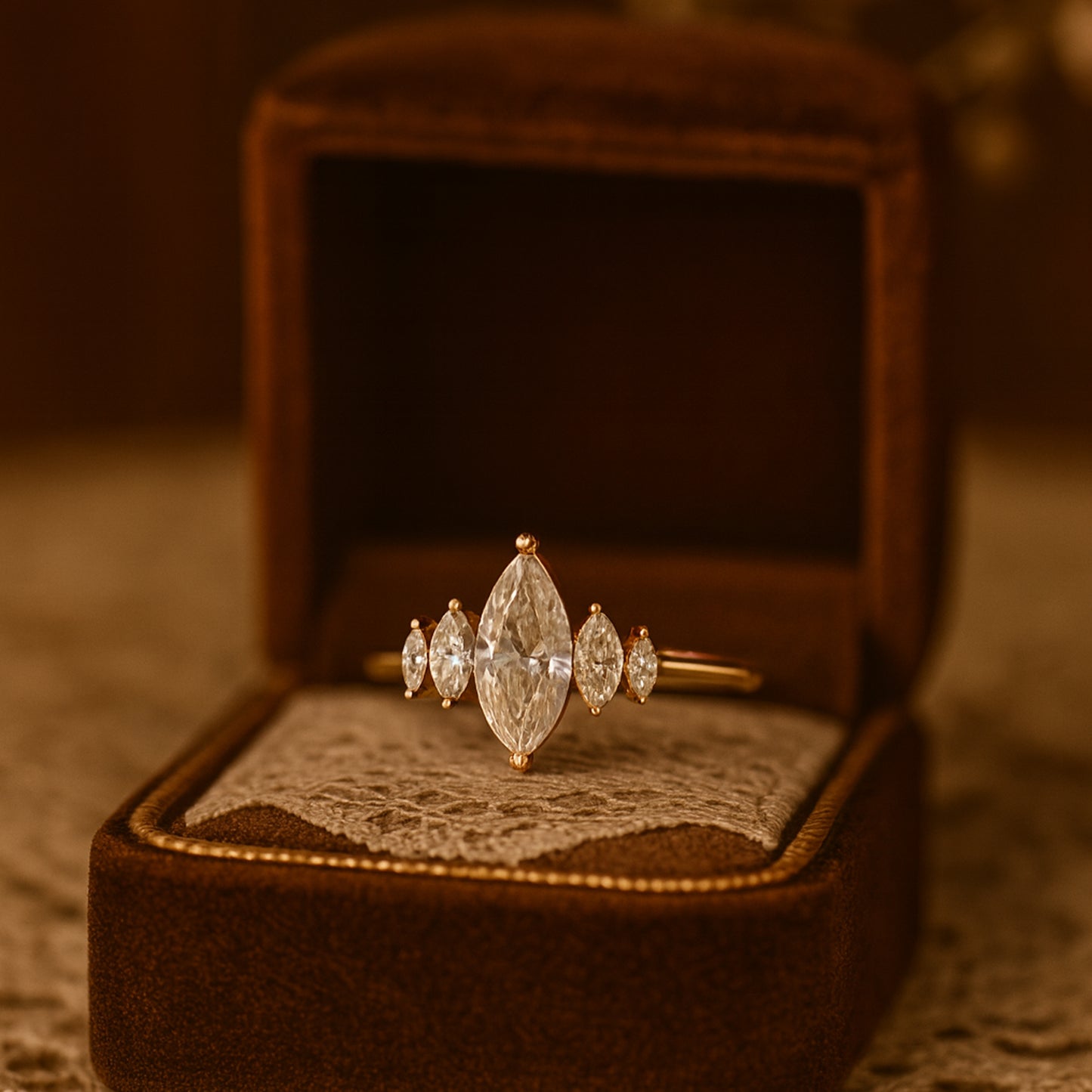 Wedding Band Five Stone Marquise Cut Ring Anniversary Gift Bridal Jewelry Love Proposal Engagement