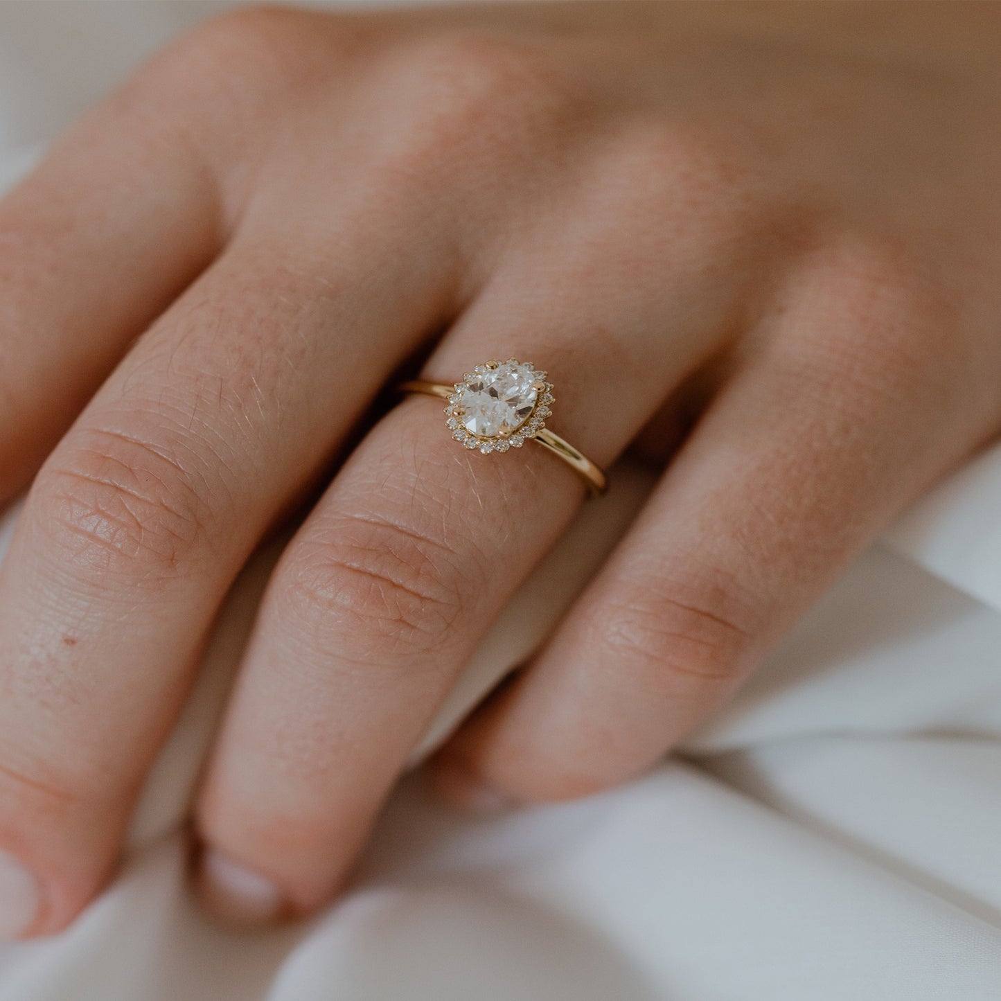Elegant Oval Halo Ring, Moissanite 14K Gold Engagement Fine Jewelry