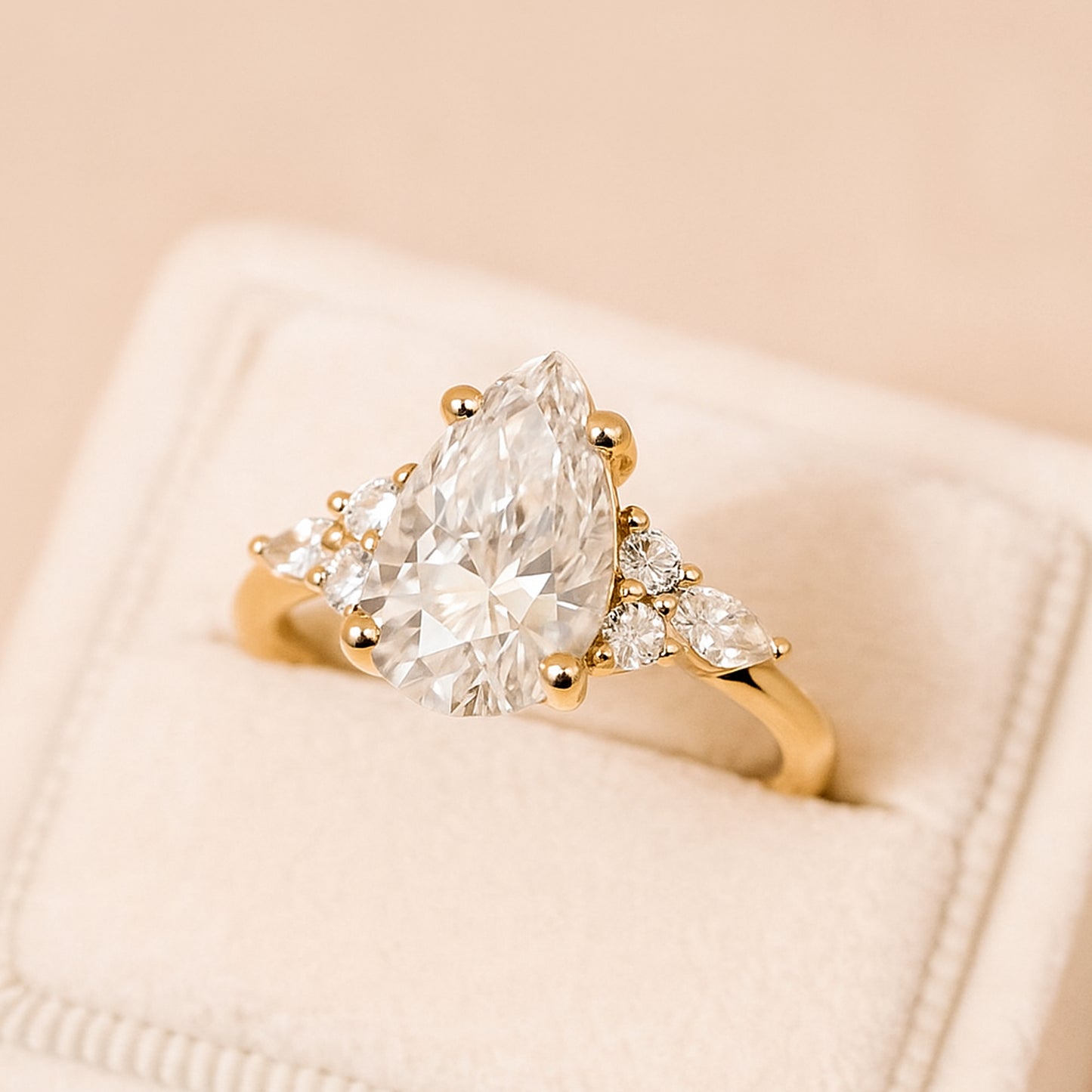 Women's Pear Moissanite Engagement Ring, Yellow Gold Proposal Jewelry For Brides With VVS1 Clarity Stone