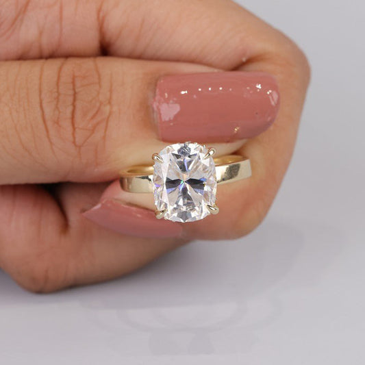 Cushion Cut Moissanite Halo Ring, Women's Gold Engagement Fine Jewelry With VVS1 Clarity StonesDiamond Ring