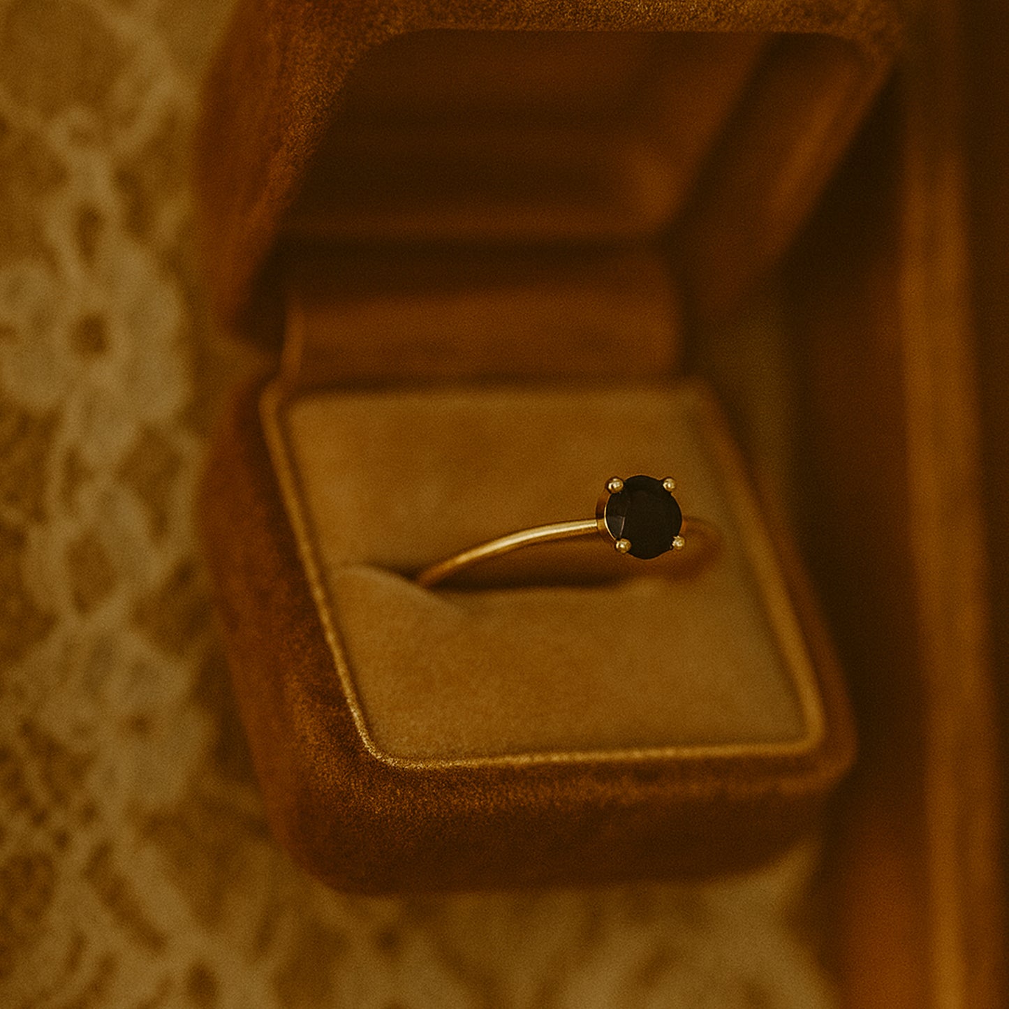 Gold Round Cut Black Onyx Ring, Birthstone Gemstone Fine Jewelry With Classic Setting And Rich Black Color
