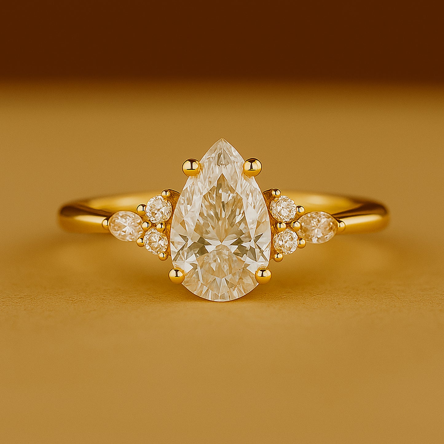 Engagement Rings Teardrop Moissanite, Women's Proposal Rings For Brides With Yellow Gold And Elegant Design