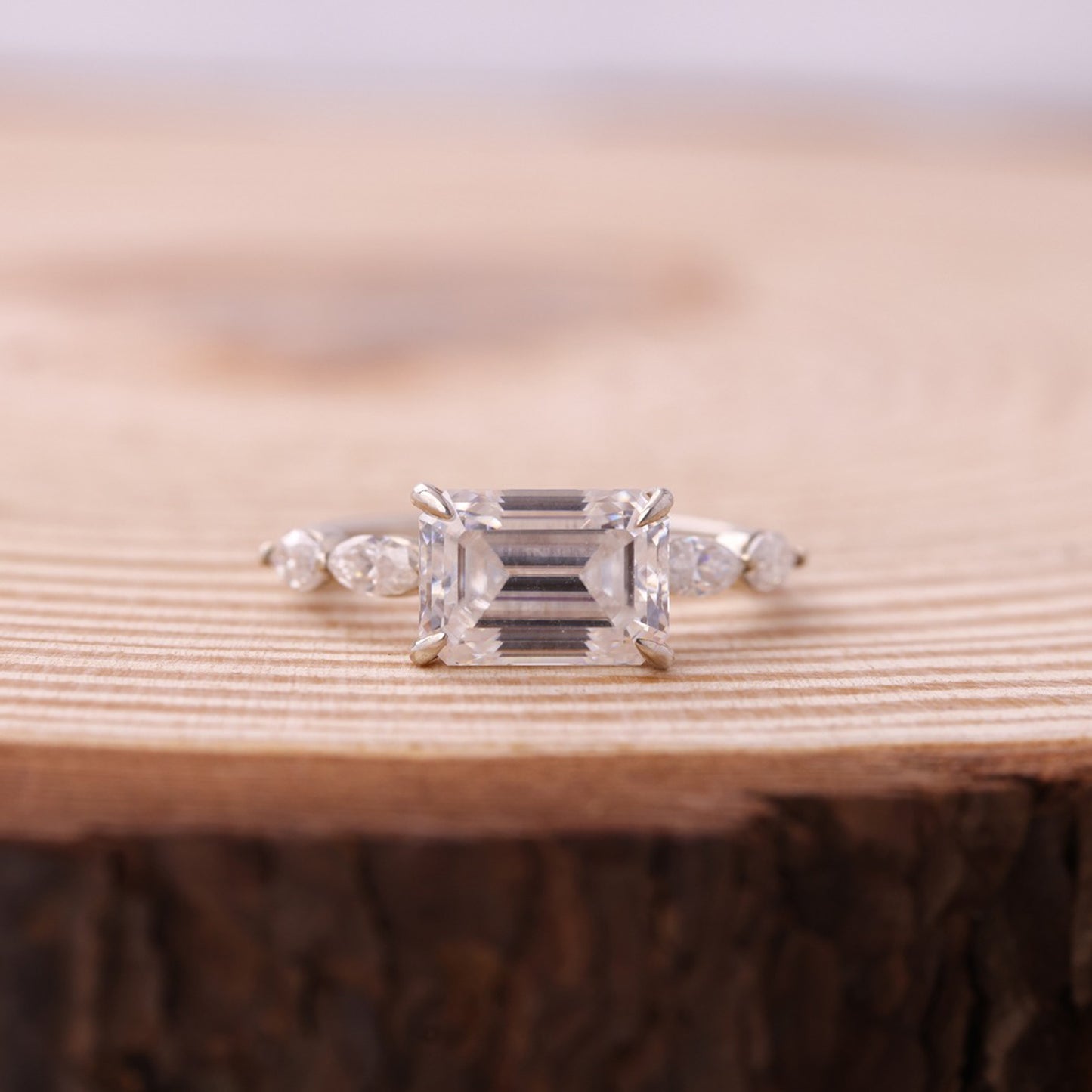 Emerald Moissanite Ring, 2ct Marquise Side Stones Engagement Fine Jewelry With Sparkle