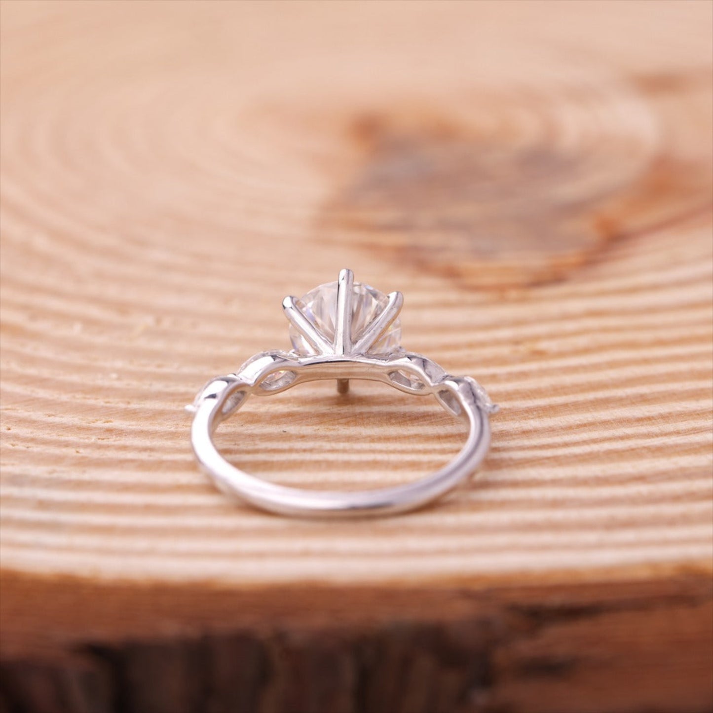 Moissanite Three Stone Ring, Round Cut With Marquise White Gold Engagement Fine Jewelry