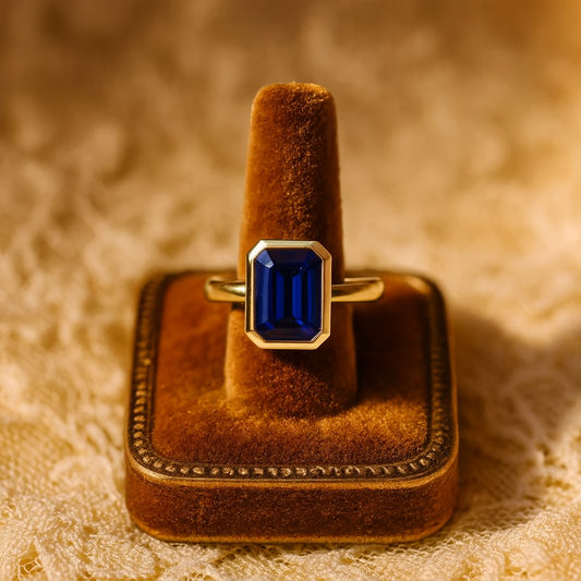 Blue Diamond Engagement Ring - Sapphire Gold Ring for Proposal