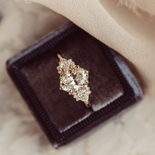 Three Stone Oval Engagement Ring, Moissanite 10K Rose Gold Promise Fine Jewelry With Romantic Style