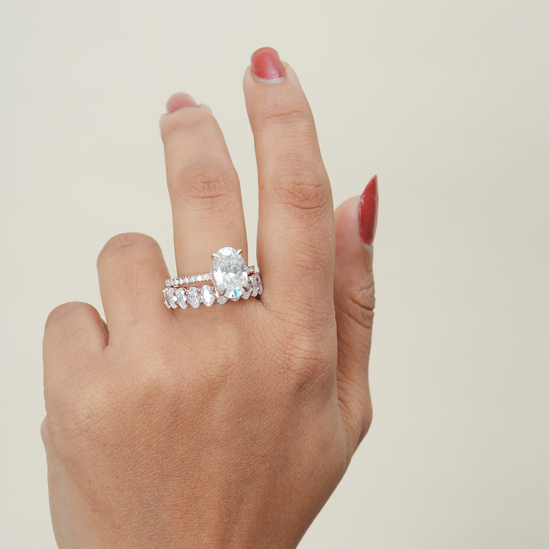 oval diamond ring set, wedding jewelry, Diiro bridal rings, oval cut diamond ring, eternity bridal set, elegant wedding ring
