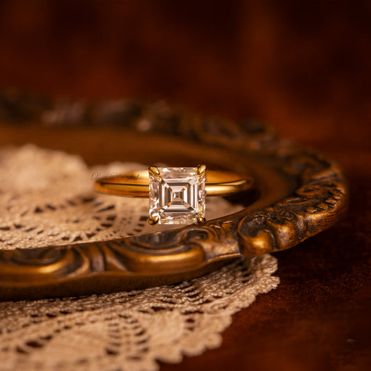 Elegant Asscher Cut VVS1 Moissanite Ring For Engagement, Brilliant Diamond Alternative Wedding Ring In Gold Setting.