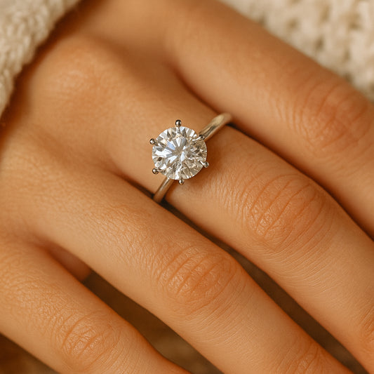 Classic Solitaire Diamond Ring Side View Showing VVS1 Clarity Stone - Wedding Band for Her