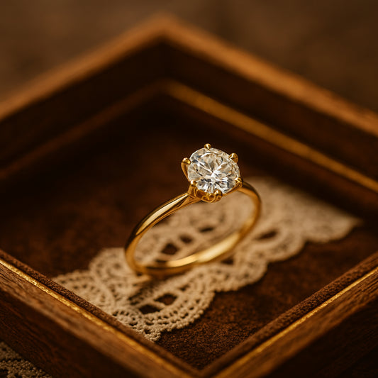 Elegant Round Brilliant Moissanite Gold Engagement Ring With Exceptional Fire And Diamond Shine For September Birthstone Lovers.
