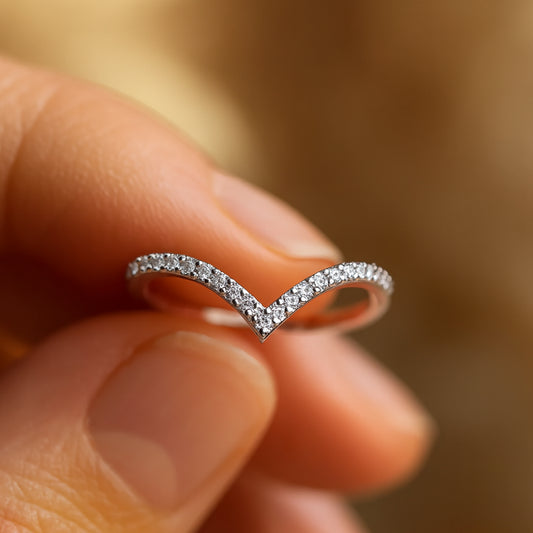 Wedding Band Pave V Ring Chevron Stacking Curved