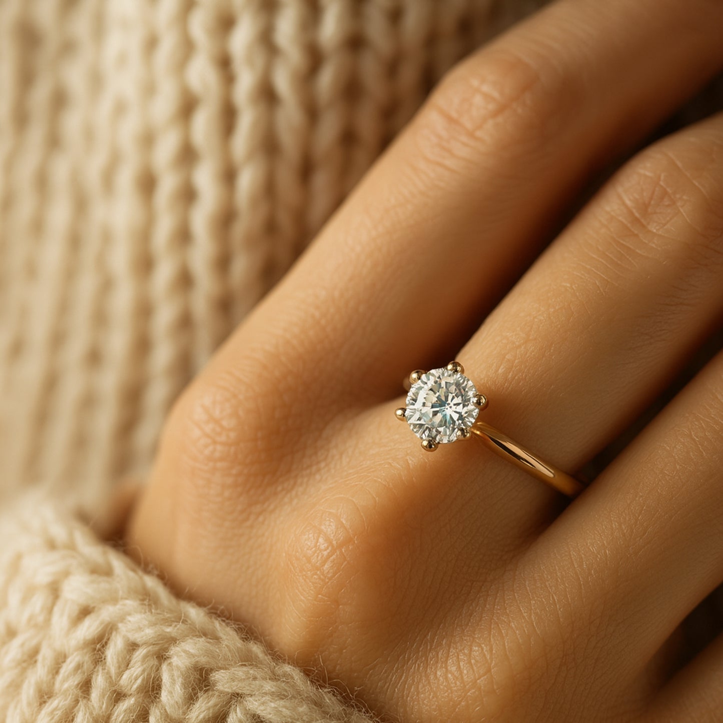 Timeless Solitaire Moissanite Ring In Rose Gold, Round Brilliant Stone With Diamond-Like Sparkle, Perfect For Brides.