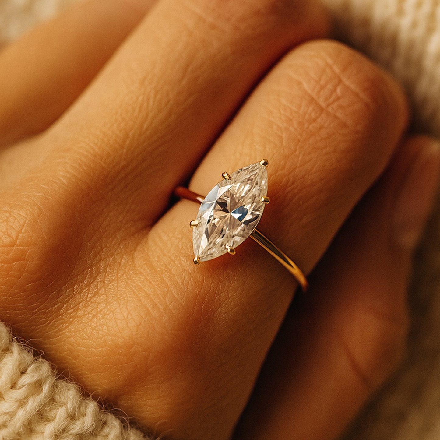 Timeless Marquise Moissanite Engagement Ring Radiating Diamond-Like Brilliance Crafted In Gold