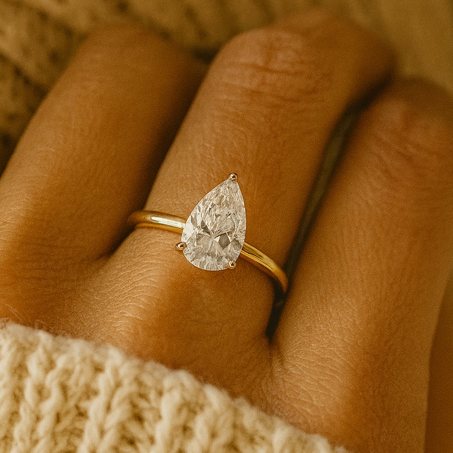 Unique Pear Cut Moissanite Solitaire Ring For Proposal, Designed For September Born Birthstone Jewelry Enthusiasts