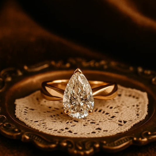 Classic Pear Shape Moissanite Solitaire Ring For Engagement With Brilliant Diamond Alternative Shine.