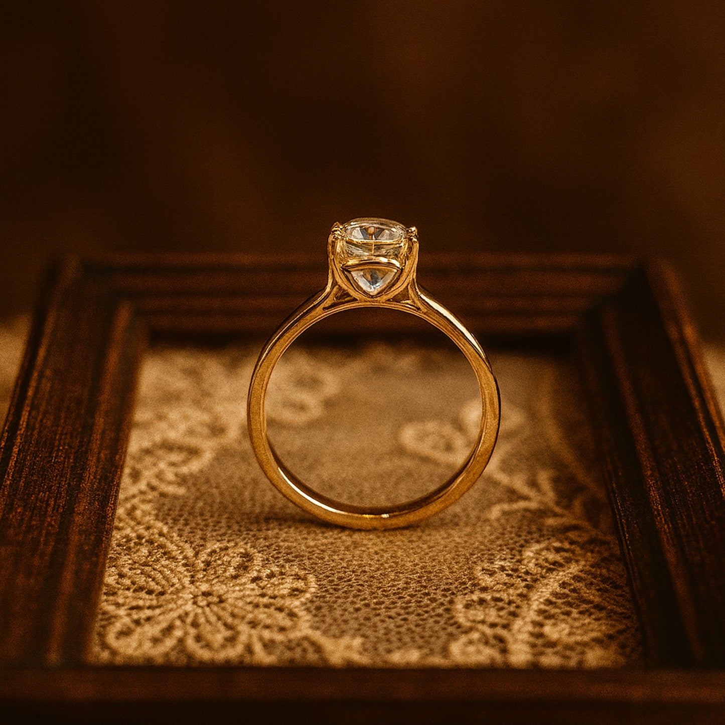 Handcrafted Oval Cut Moissanite Ring Set In Yellow Gold, Ideal Married Ring With Bright Diamond-Like Shine.
