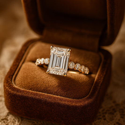 Emerald Cut Moissanite Solitaire Ring With Accent Stones, Perfect Anniversary Or Wedding Band For Women