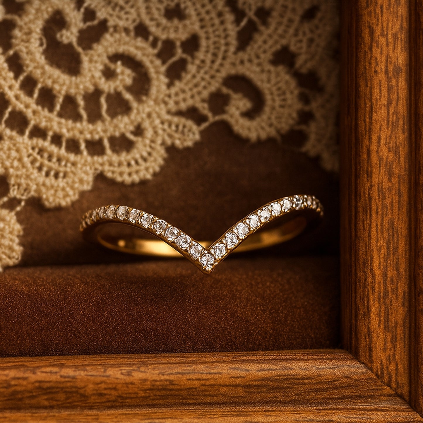 Wedding Band Pave V Ring Chevron Stacking Curved