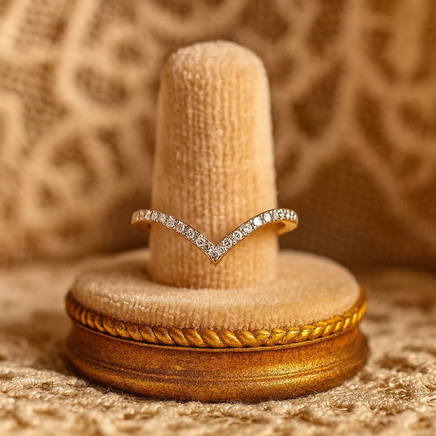 Wedding Band Pave V Ring Chevron Stacking Curved
